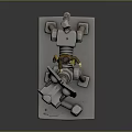 Boy Riding Mechanical Dog With Spring Structure On Base With Bolts