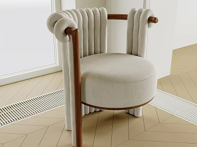 Elegant Modern Single Chair With Pleated Backrest Wooden Armrests And Light Gray Upholstery 3d model
