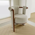 Elegant Modern Single Chair With Pleated Backrest Wooden Armrests And Light Gray Upholstery
