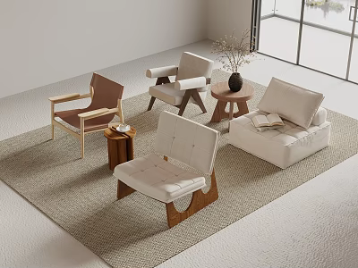 Modern Leisure Chairs With Upholstered Seats Wooden Legs In Minimalist Living Room 3d model