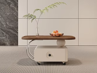 Modern Coffee Table Cream Style Square Table Coffee Table Design Fruit Plate Green Plant Carpet Drawer TV Cabinet Living Room Simple Movable Universal Wheel 3d model