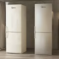 Midea Double Door Standing Refrigerators In White And Silver Modern Interior 3d model