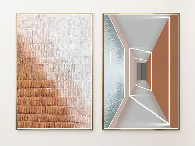 Modern Wall Art Decor With Textured Warm Tones And Geometric Perspective Design 3d model