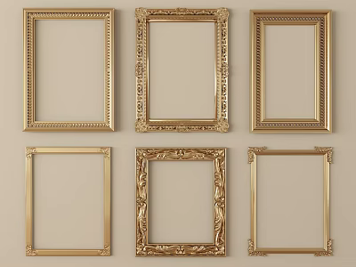 Golden Picture Frames With Various Ornate Designs For Home Decor 3d model