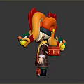 Animated Character With Dragon Themed Headdress And Traditional Outfit Beside Small Red Ornament