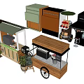 Mobile Functional Carts In Various Styles With Awnings Wheels And Plants 3d model