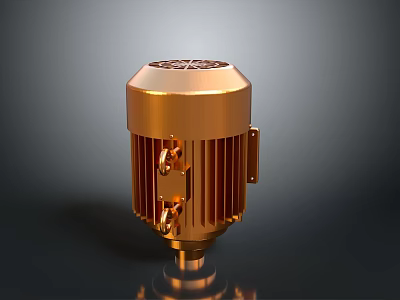 Golden Industrial Electric Motor With Heat Sink Ventilation And Metal Structure 3d model