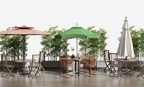 Modern Outdoor Table and Chair Outdoor Leisure Chair Sun Umbrella Bamboo 3d model