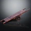 Rustic Old Wooden Cart With Plank Surface Two Handles And Metal Wheel