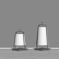 Two Modern Outdoor Lamps With Metal Frame And Linen Shades For Garden Decoration