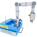 Advanced Industrial Robotic Arm with Blue Mobile Base and Control Panel for Automation