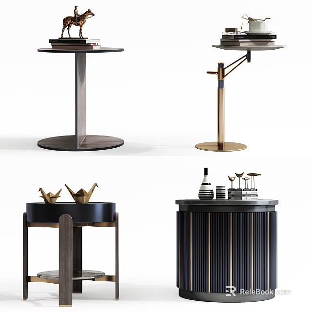 Modern Round Side Tables With Wooden Metal Base For Contemporary Home Interior Design 3d model 