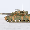 Modern Military Tank With Camouflage Paint Long Gun Barrel Antennas And Tracks