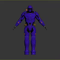 Blue Armored Robot Character With Orange Accents And 3D Model Design