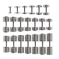 Silver Metal Dumbbells For Fitness Training With Weight Plates And Different Sizes