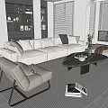 Combination Sofa Fabric Multi-Person Sofa Fabric Three-Person Sofa Lazy Sofa Chair Marble Coffee Table Side Table Solid Wood Background Decorative Cabinet Jewelry Ornaments Pillow 3d model