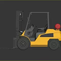 Yellow Industrial Forklift Truck With Black Forks Gray Cabin And Red Fuel Tank
