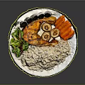 Delicious Grilled Chicken Meal With Rice Carrots Mushrooms And Fresh Salad