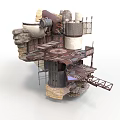 Industrial Scene Construction With Rock Base Circular Metal Platforms Pipes And Staircases