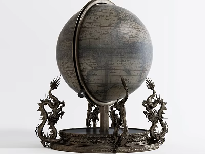 Elegant Vintage Decorative Globe Ornament Set With Intricate Dragon Shaped Base 3d model
