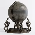 Elegant Vintage Decorative Globe Ornament Set With Intricate Dragon Shaped Base