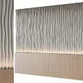 Modern Accent Wall With Wavy Texture Light Wooden Base And Ambient Lighting