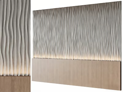 Modern Accent Wall With Wavy Texture Light Wooden Base And Ambient Lighting 3d model