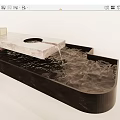Water Fountain With Marble Countertop Square Object Circular Hole And Water Flowing Into Black Basin