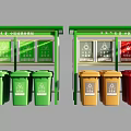 Public Garbage Sorting Station in Small Community With Colored Bins And Classification Signs 3d model