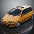 Yellow Hatchback Car With Roof Rack Black Windows And Shiny Silver Wheels