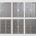 Elegant Modern Sliding Doors Collection With Metal Frames And Decorative Glass Patterns 3d model