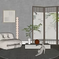 Modern Single Sofa Casual Single Sofa Coffee Table Floor Lamp Screen Combination 3d model