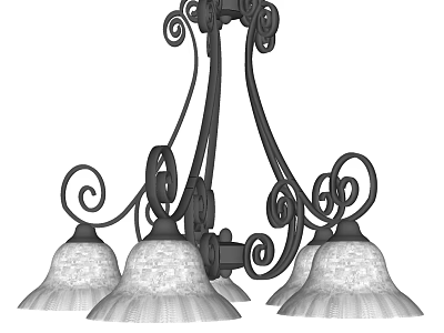 Classic Chandelier With Curved Metal Frame Scrollwork And Multiple White Glass Shades 3d model