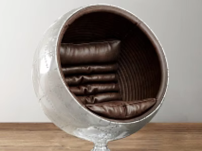 Stylish Spherical Leisure Chair With Metallic Exterior Brown Cushions And Silver Base 3d model