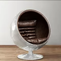 Stylish Spherical Leisure Chair With Metallic Exterior Brown Cushions And Silver Base