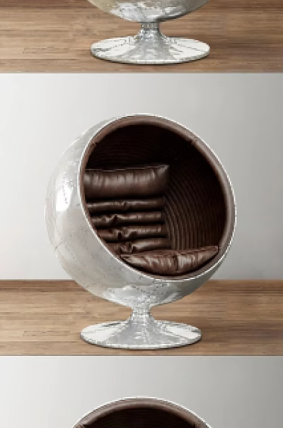 Stylish Spherical Leisure Chair With Metallic Exterior Brown Cushions And Silver Base 3d model