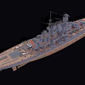 Gray Warship With Detailed Deck Turret Mast And Hull Structure Side View