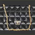 Stylish Black Diamond Pattern Handbag With Gold Chain Strap And Metal Clasp