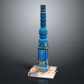 Blue Intricately Carved Decorative Column With Square Base And Ornate Patterns