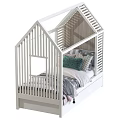 White House Shaped Kids Bed With Window Detail Storage Drawers And Colorful Pillows