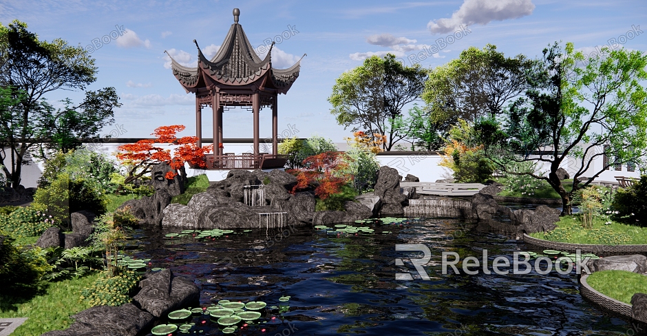 New Chinese style garden landscape demonstration area landscape rockery rockery rockery rockery rockery water waterscape small bridge flowing water hexagon pavilion garden pool model