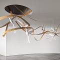 Wooden Curved Strips With White Bird Hanging Decor For Indoor Ceiling