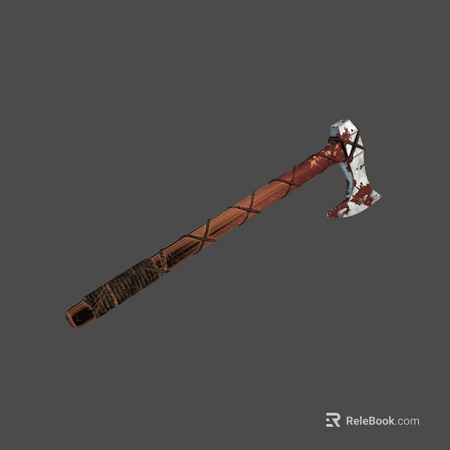 Bloodstained Battle Axe With Wrapped Wooden Handle And Metal Head Design 3d model 