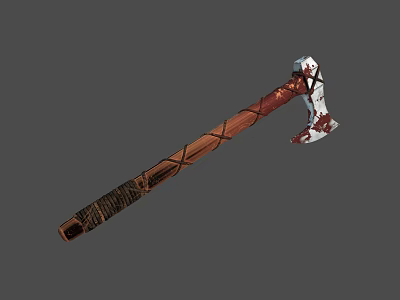 Bloodstained Battle Axe With Wrapped Wooden Handle And Metal Head Design 3d model