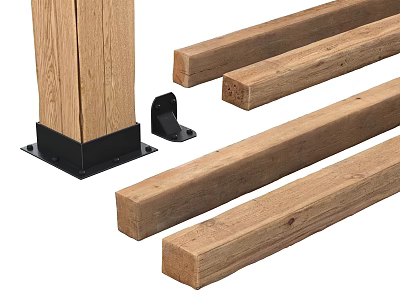 Stone and Wood Building Materials Featuring Wooden Beams Posts and Metal Brackets 3d model