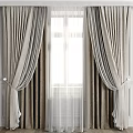 Elegant Double Layer Curtains With Thick Beige And Sheer White For Window Interior 3d model