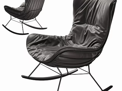 Black Leather Modern Leisure Rocking Chair With Streamlined Design And Metal Frame 3d model