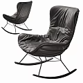 Black Leather Modern Leisure Rocking Chair With Streamlined Design And Metal Frame