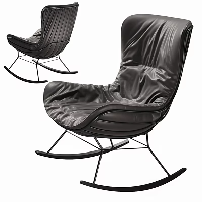 Black Leather Modern Leisure Rocking Chair With Streamlined Design And Metal Frame 3d model