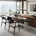 Modern Living Room Table And Chairs With Table Lamp Laptop Open Book By Large Windows